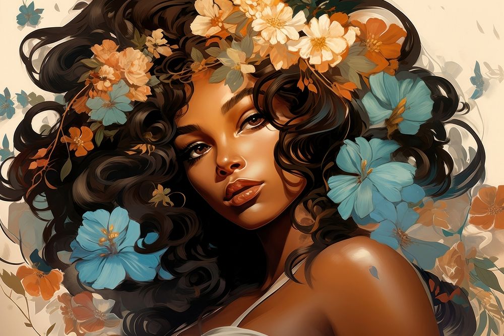 Stunning black woman in pose art photography painting.