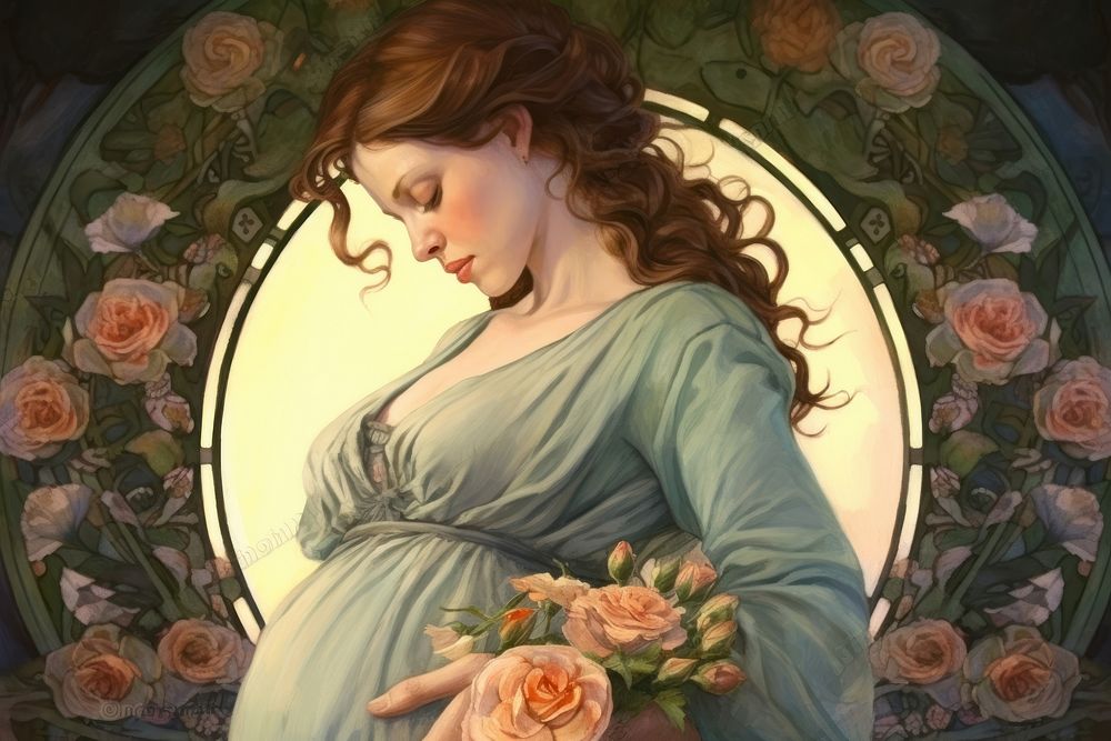 Stunning pregnant woman in pose flower art photography.