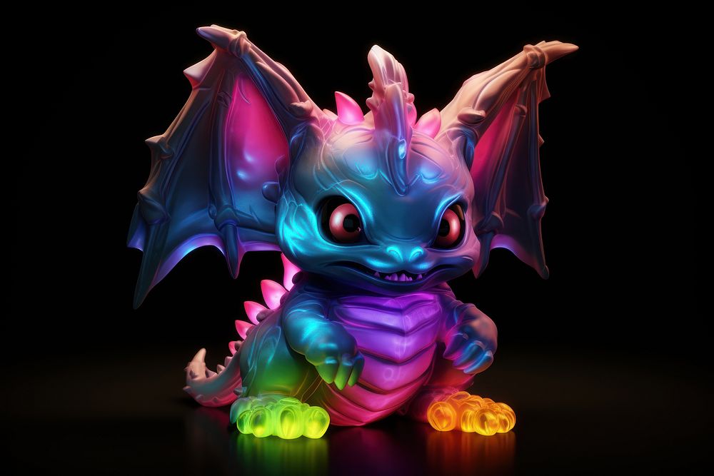 3D render of neon baby dragon icon representation illuminated celebration.