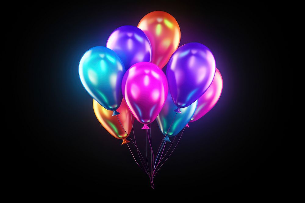 3D render of neon balloon icon illuminated celebration anniversary.