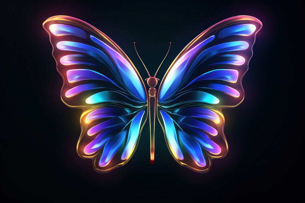 3D render of neon butterfly icon animal insect invertebrate.