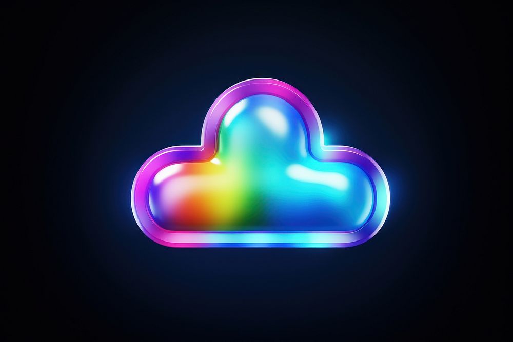 3D render of neon cloud icon symbol technology futuristic.