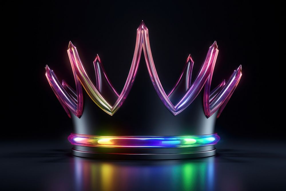 3D render of neon crown icon light illuminated celebration.