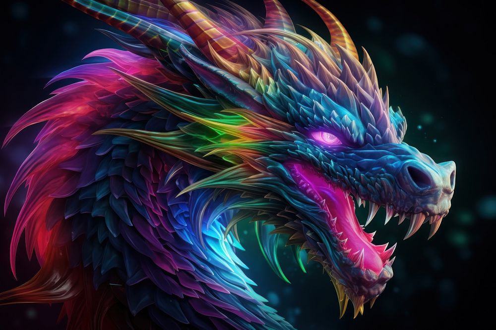 3D render neon dragon icon | Free Photo Illustration - rawpixel