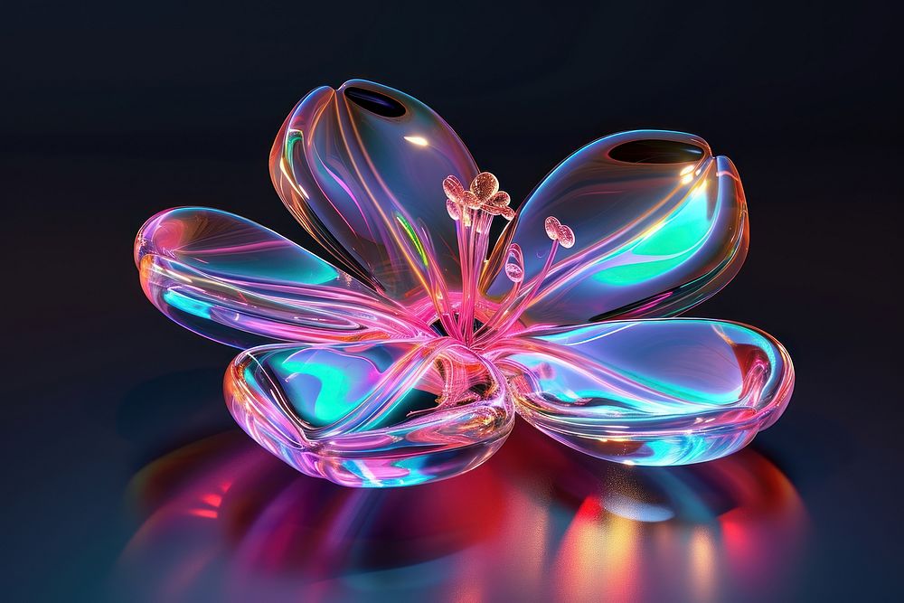 3D render of neon flower icon jewelry light illuminated.