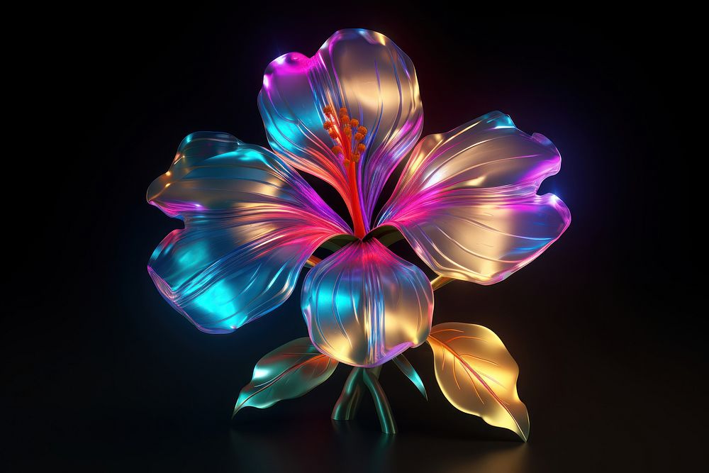 3D render of neon flower icon petal plant inflorescence.