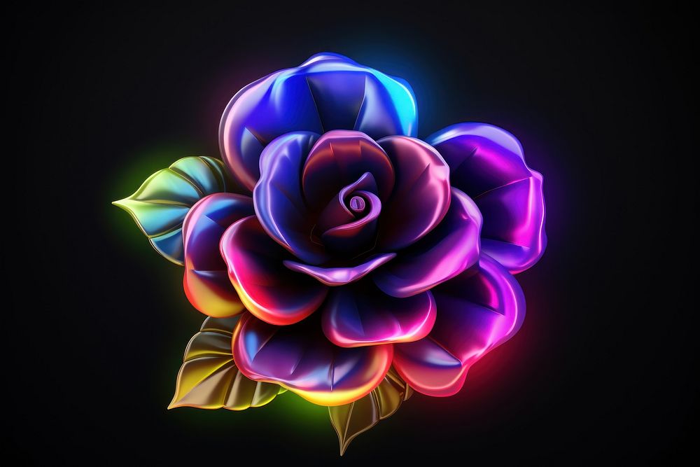3D render of neon flower icon pattern purple light.