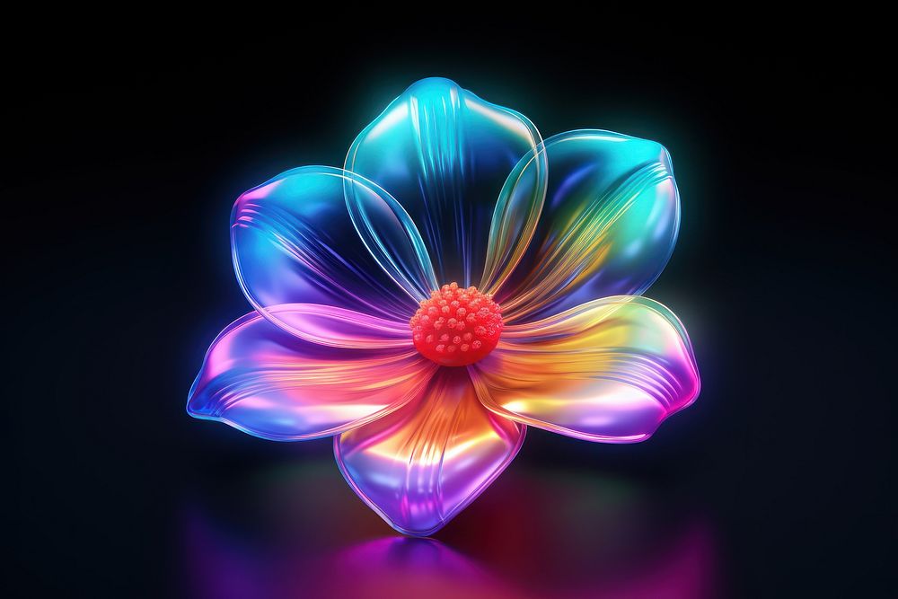 3D render of neon flower icon nature plant inflorescence.