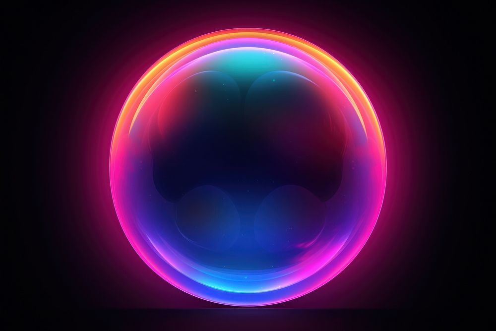 3D render of neon full moon icon rainbow sphere purple.