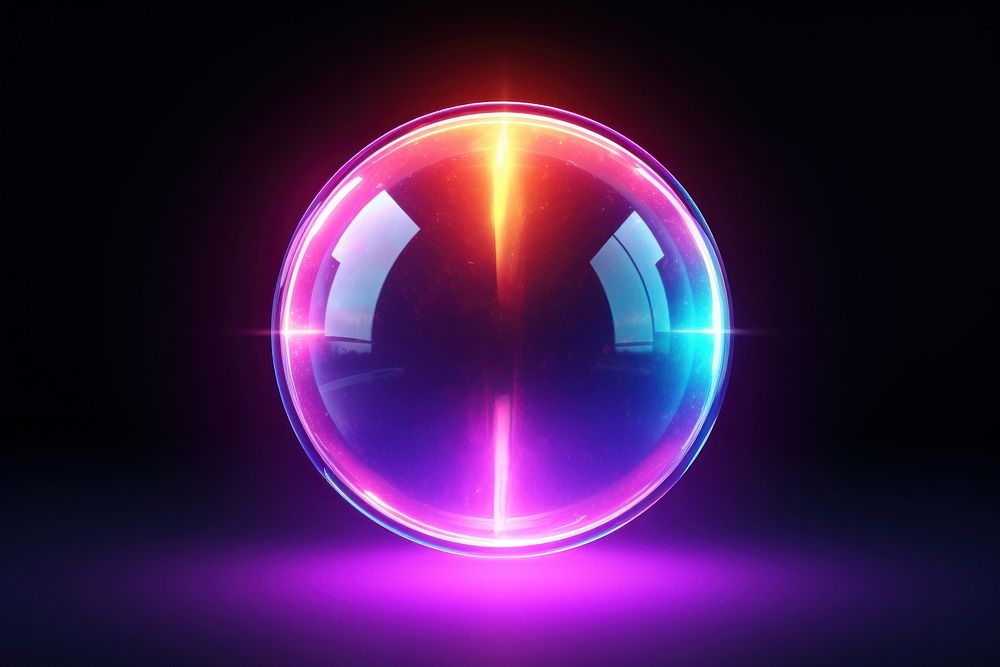 3D render of neon full moon icon sphere purple light.