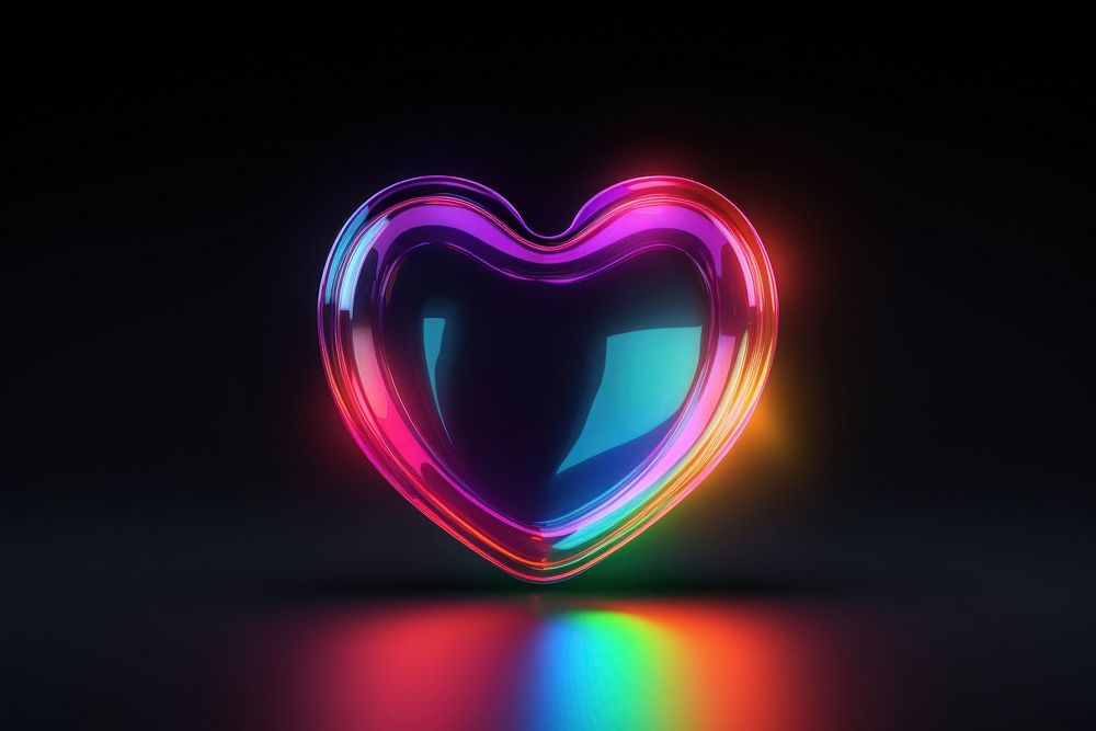 3D render of neon heart icon rainbow illuminated creativity.
