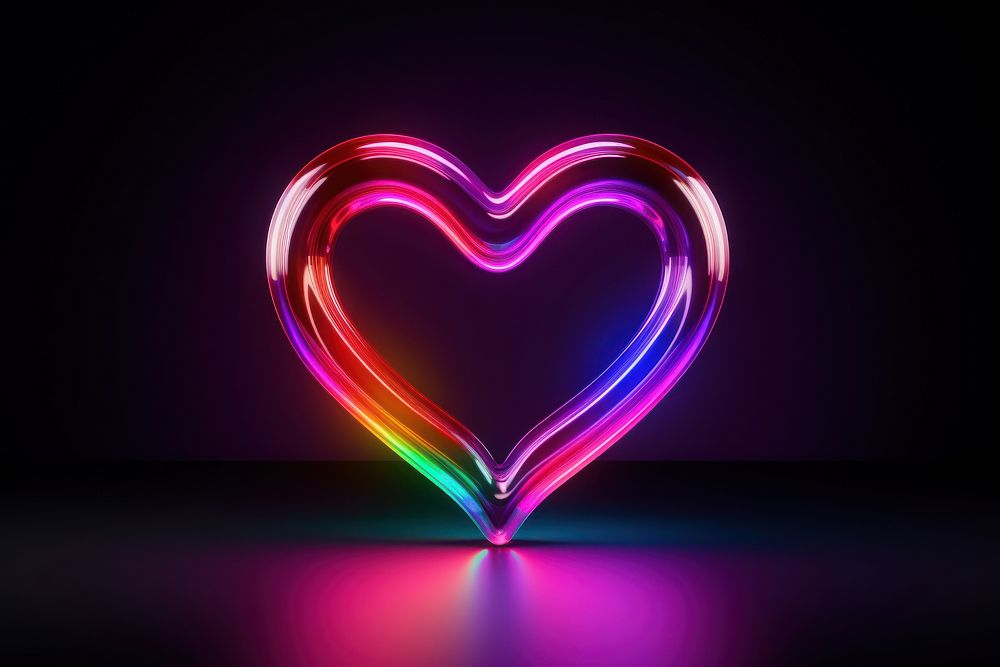 3D render of neon heart icon light illuminated creativity.