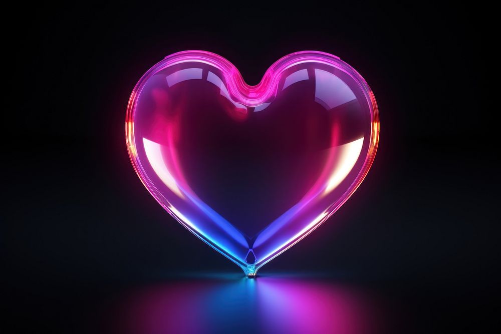 3D render of neon heart icon night illuminated futuristic.