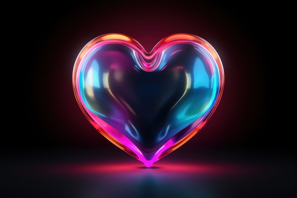 3D render of neon heart icon illuminated futuristic creativity.