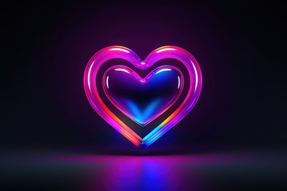 3D render of neon heart icon night illuminated futuristic.