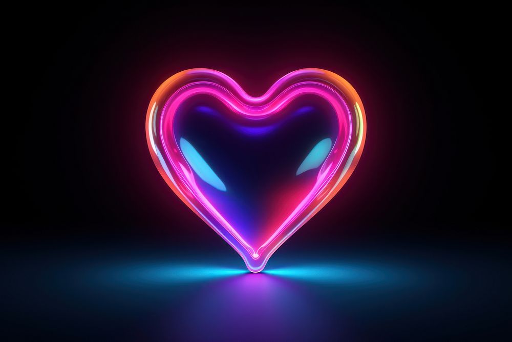 3D render of neon mini heart icon light night illuminated.