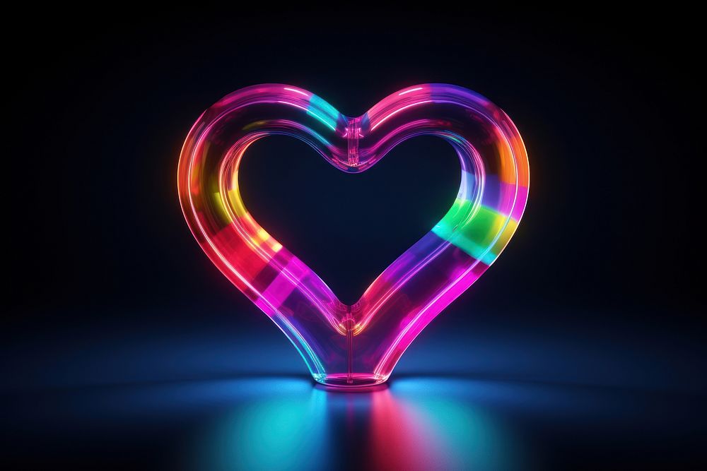 3D render of neon mini heart icon light illuminated futuristic.