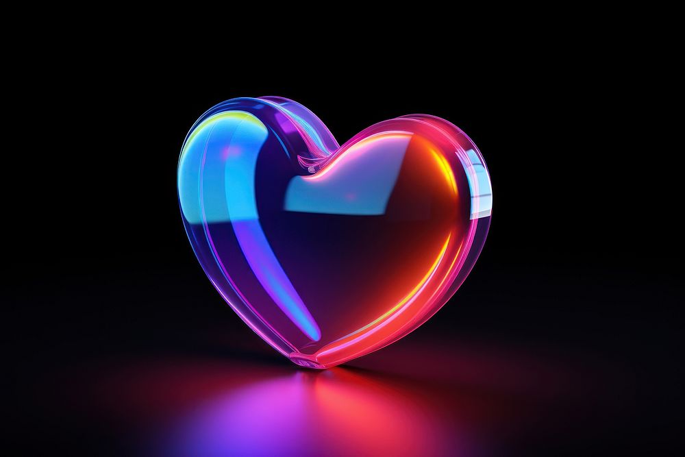 3D render of neon mini heart icon illuminated futuristic darkness.