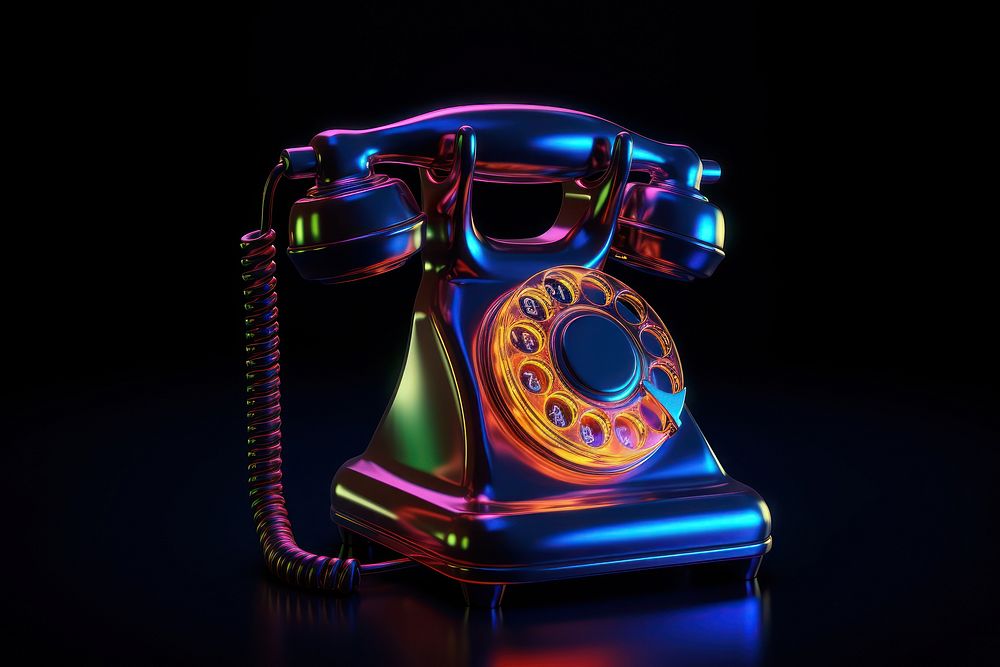 3D render of neon phone icon electronics technology telephony.