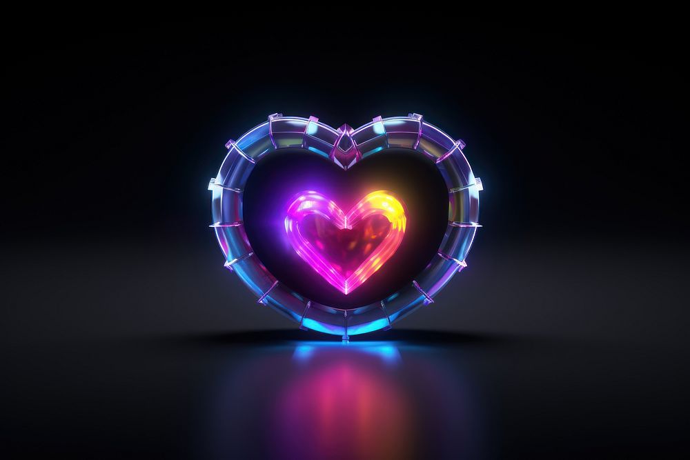 3D render of neon pixel heart icon illuminated futuristic creativity.