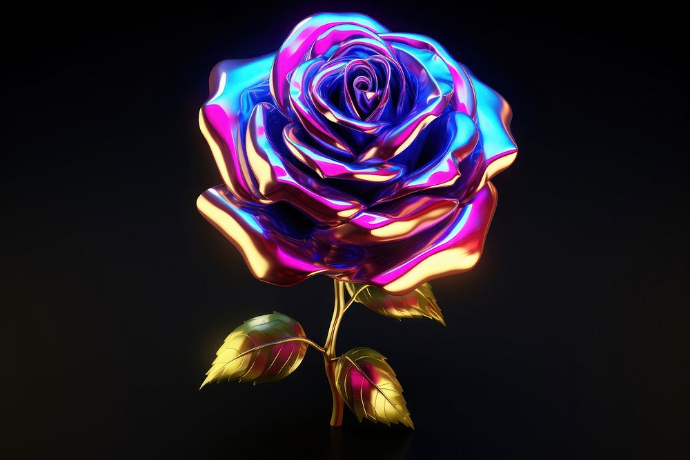 3D render of neon rose icon flower plant inflorescence.