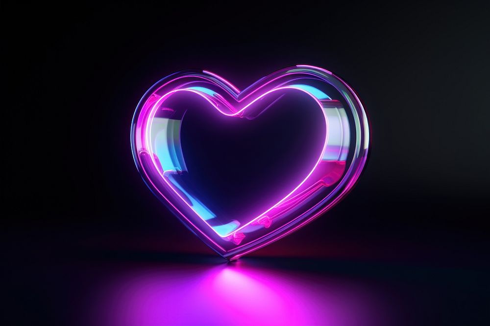 3D render of neon small heart icon light illuminated futuristic.