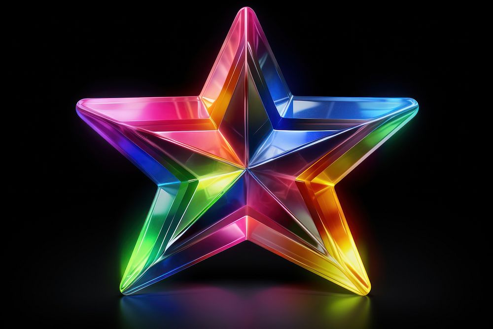 3D render of neon star icon rainbow transportation illuminated.