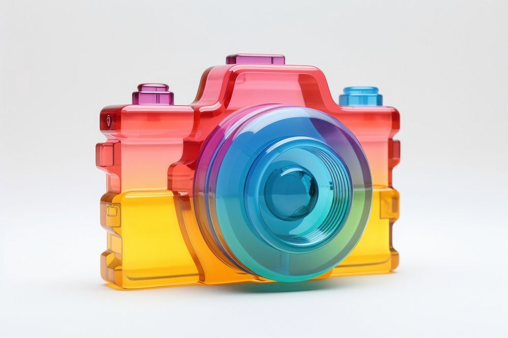 Colorful camera shape white background photographing.