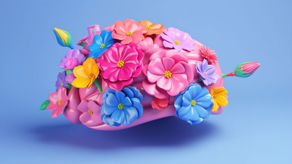 3d Surreal of a brain with flowers petal plant art.