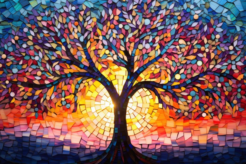 Tree with sunset background art backgrounds mosaic.
