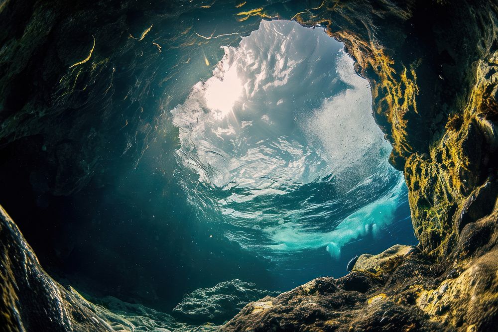 The cave in deep sea underwater outdoors nature.