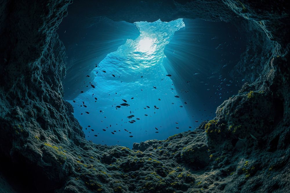 Thecave in deep sea underwater fish outdoors.