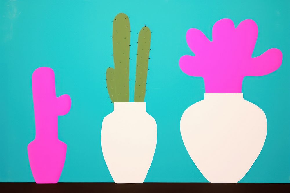 Minimal cactus vase in the table painting plant art.