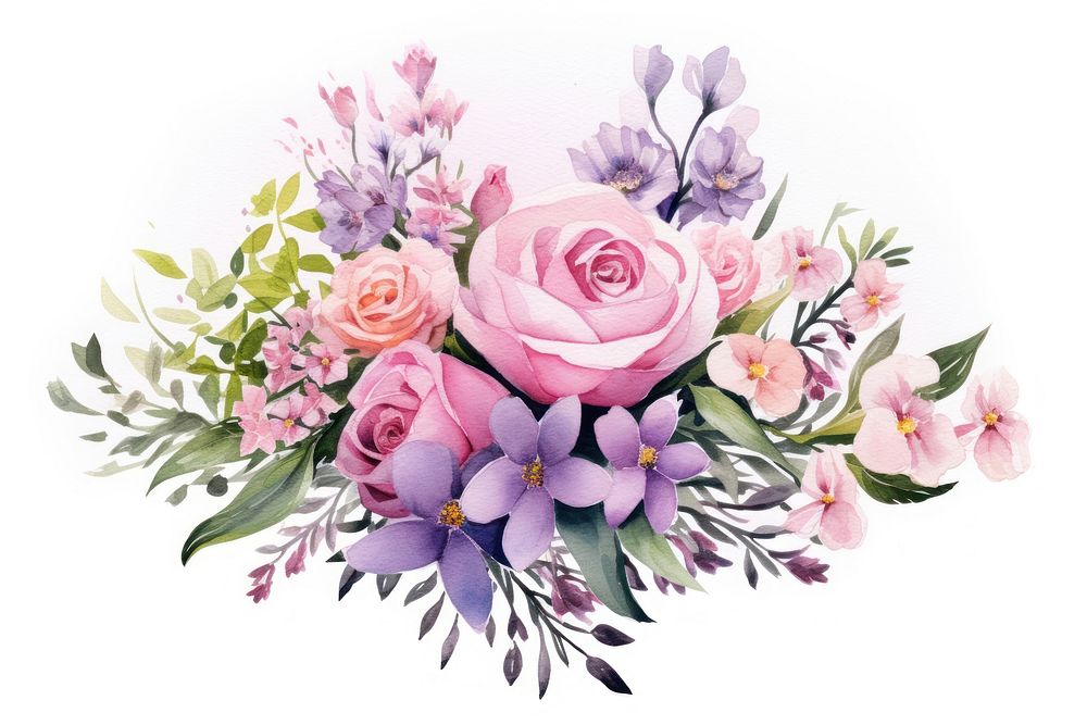 A Bouquet of flowers with different color plant rose white background. AI generated Image by rawpixel.