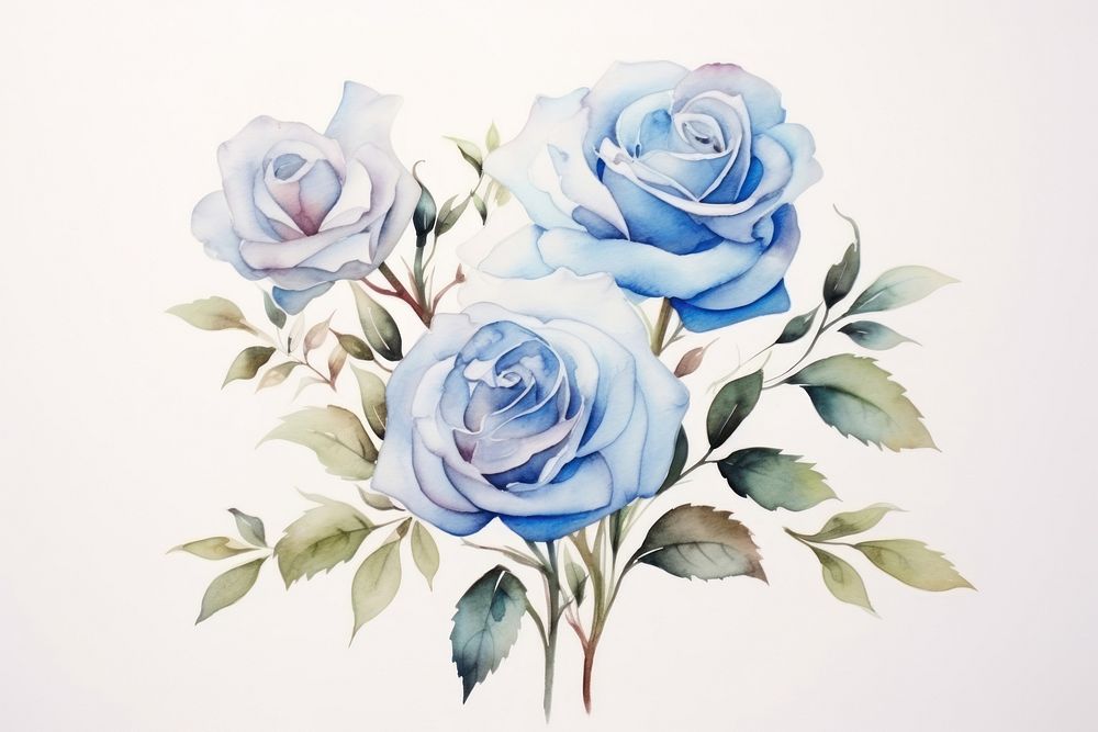 Blue rose bouquet painting pattern drawing. AI generated Image by rawpixel.