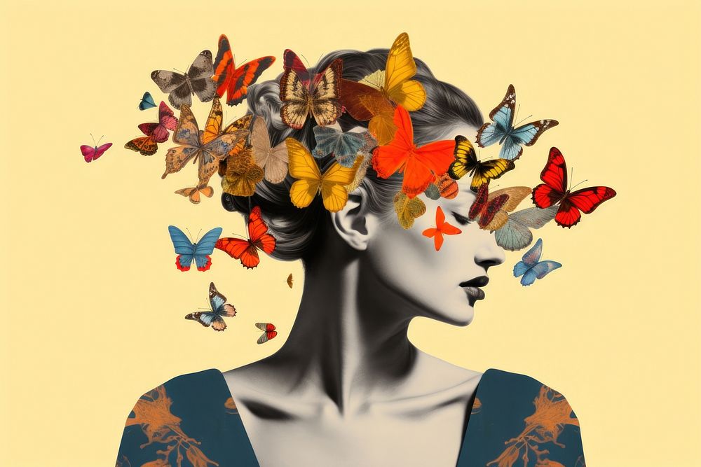 Leaves and butterflies art butterfly portrait. AI generated Image by rawpixel.