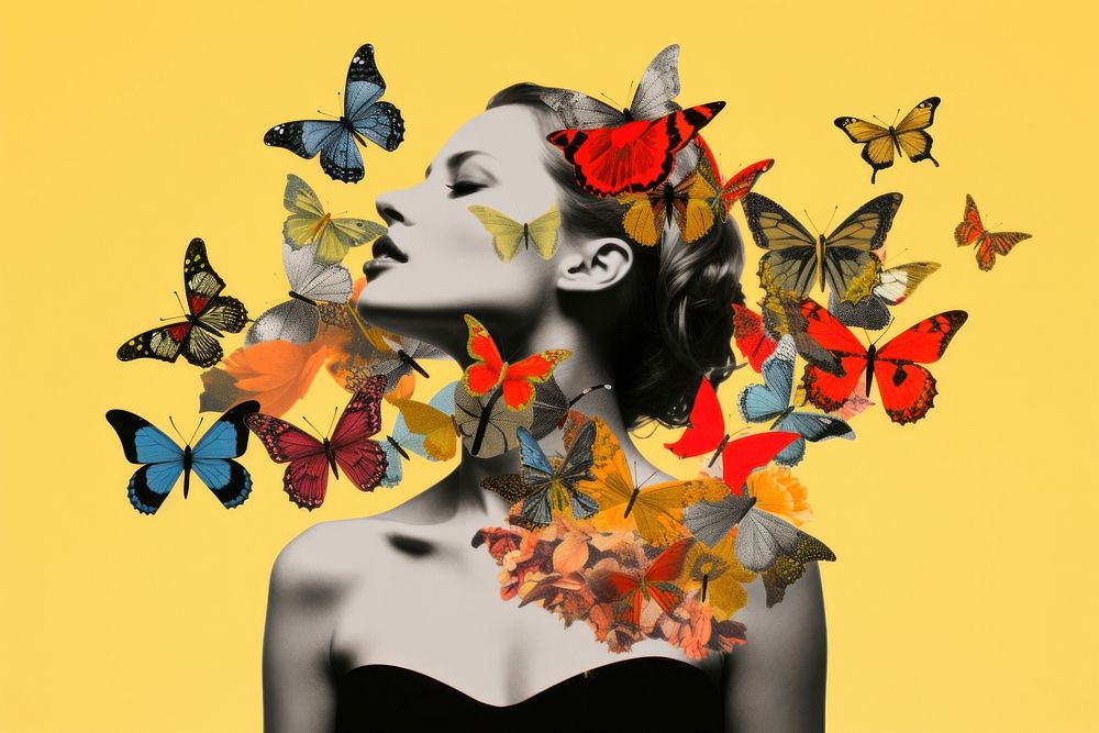 Leaves and butterflies butterfly portrait graphics. AI generated Image by rawpixel.