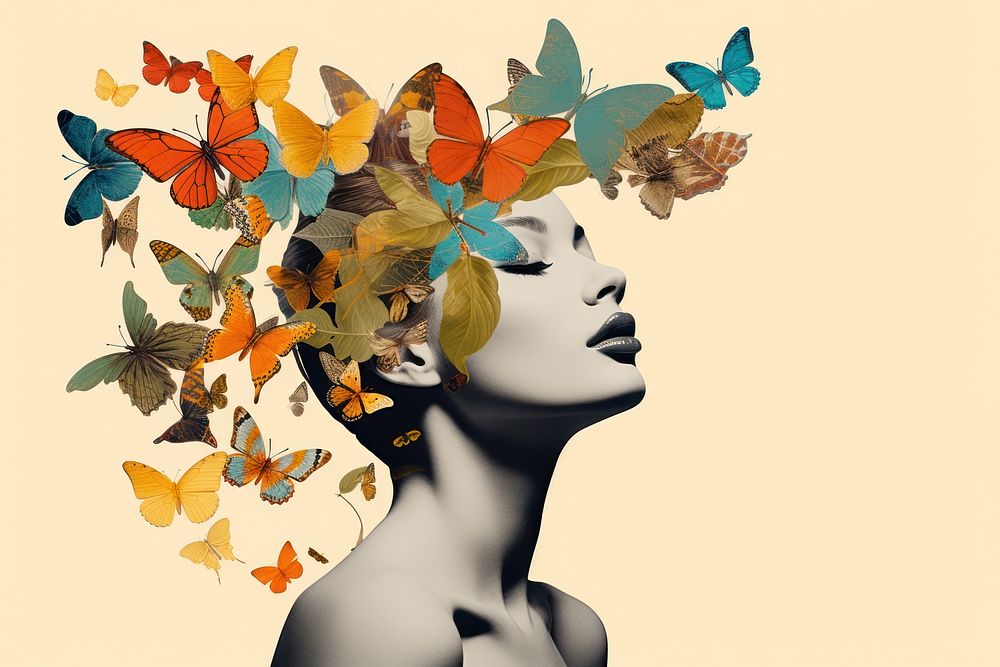 Leaves and butterflies art portrait graphics. 