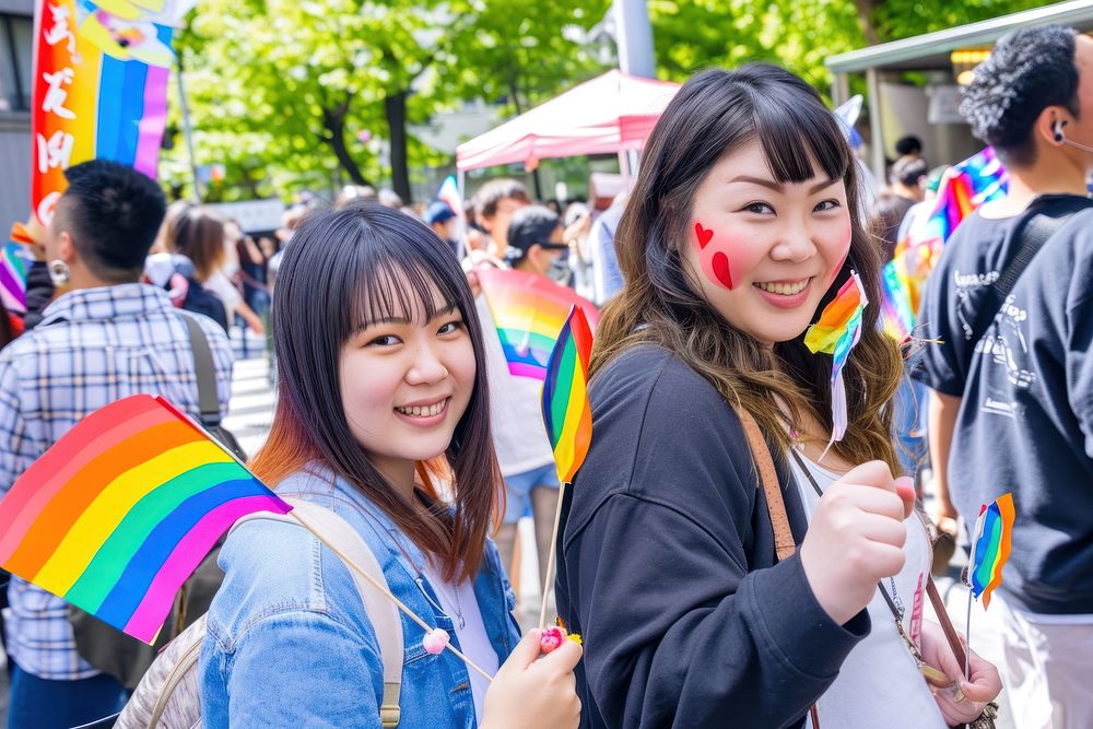 Japanese chubby Lesbian couple parade adult flag.