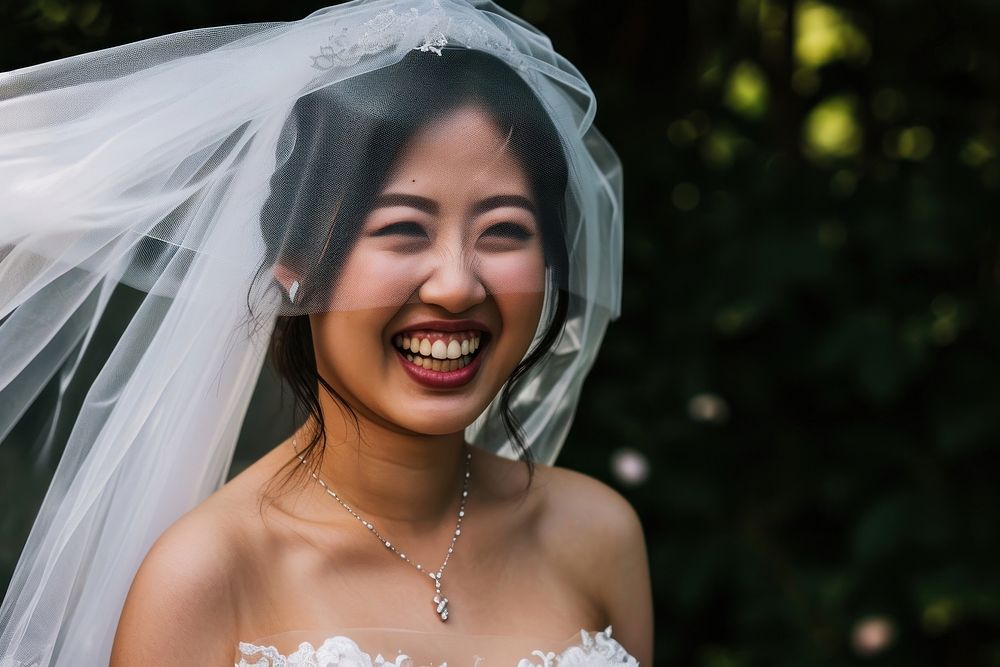 Taiwanese Stylish lesbian bride on her wedding day portrait smile cheerful.