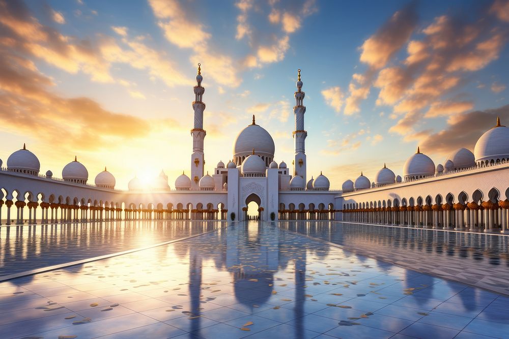 Sheikh Zayed Grand Mosque in the Abu Dhabi architecture landscape building. AI generated Image by rawpixel.