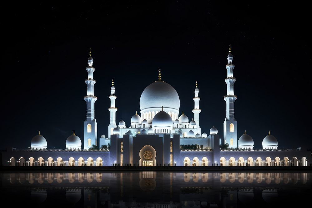 Famous abu dhabi sheikh zayed mosque architecture building lighting. AI generated Image by rawpixel.