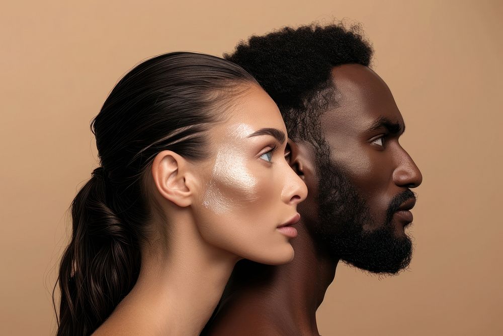 Diversity woman and man close-up facial portrait adult togetherness.