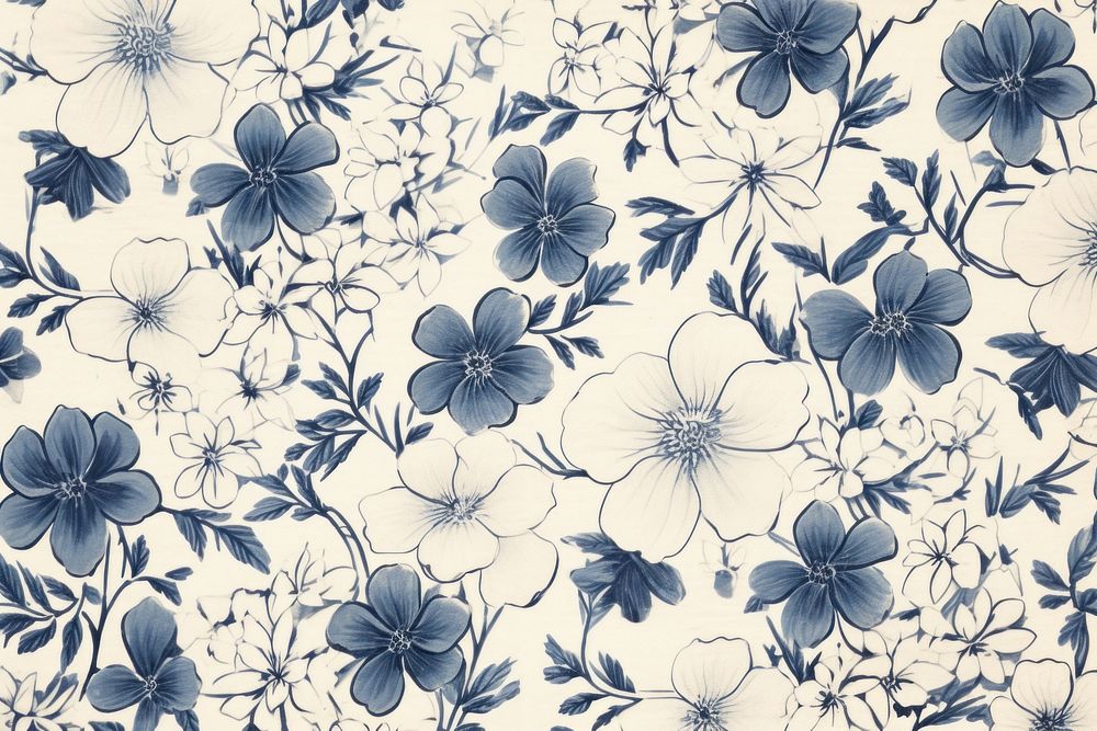 Indigo vintage flowers paper backgrounds pattern plant.