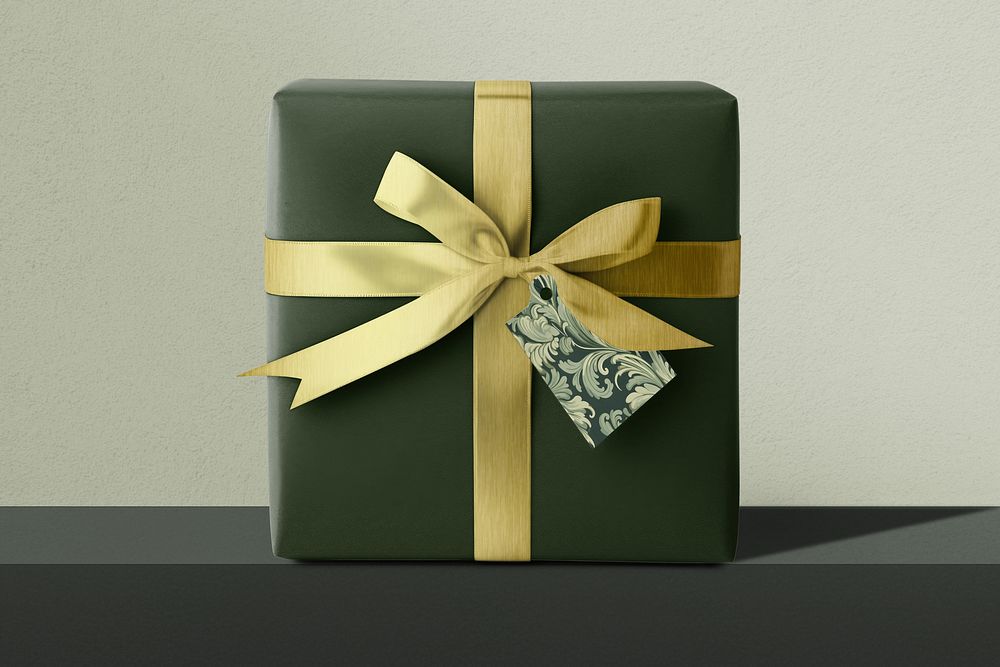 Green gift box mockup psd