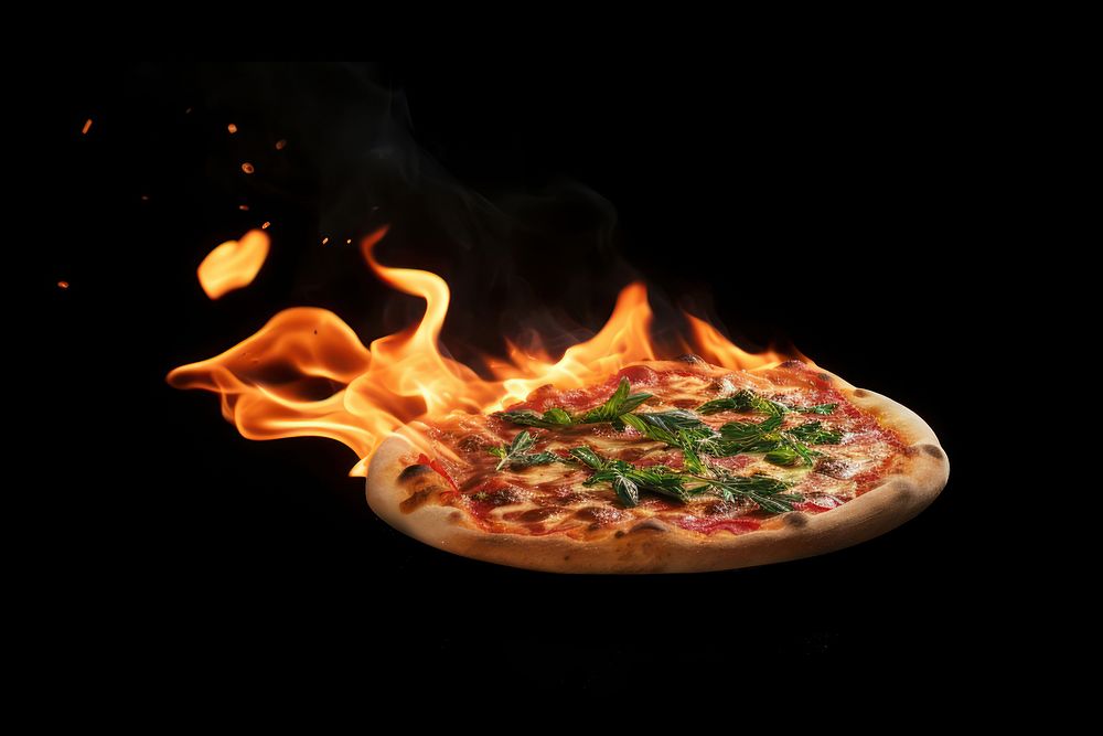 Black fire burning pizza.