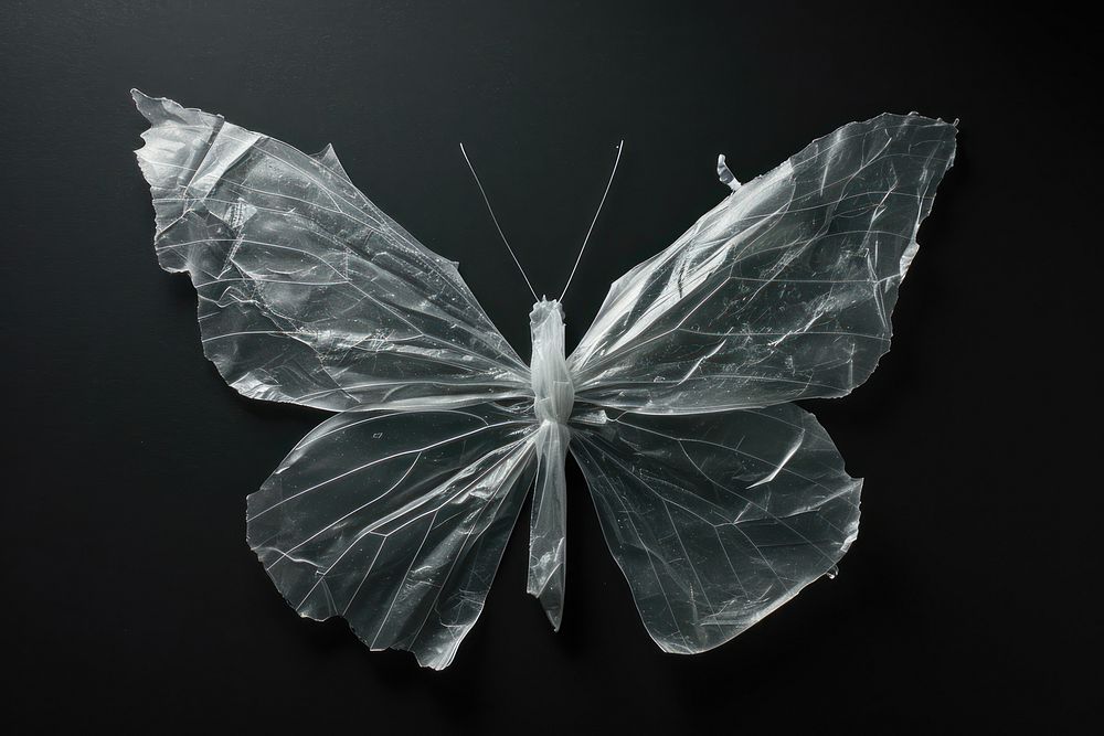 Butterfly plastic wrap black leaf black background.