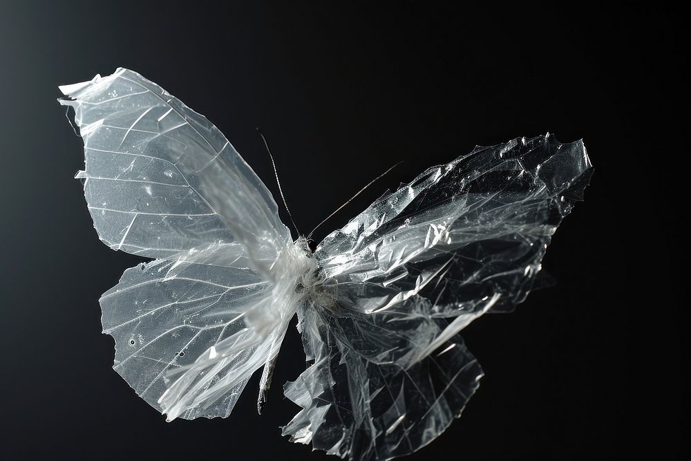 Butterfly plastic wrap black background monochrome chandelier.