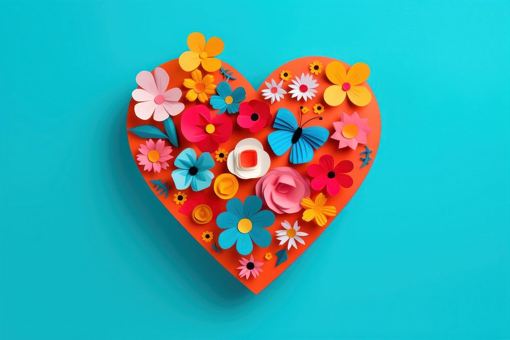 Heart with flowers and butterflies celebration creativity decoration. AI generated Image by rawpixel.