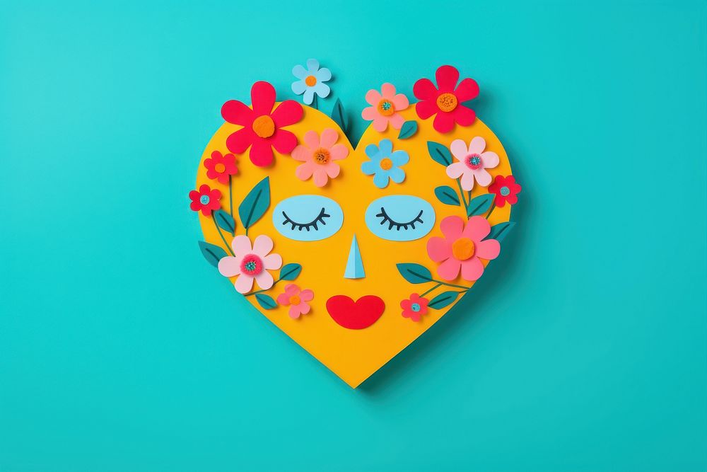 Heart with flowers craft anthropomorphic representation. AI generated Image by rawpixel.